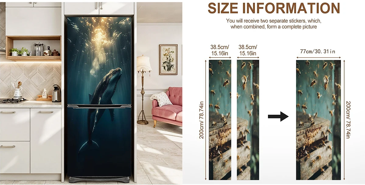 Peel&Stick Vinyl Door Decal Magical Snow Monster Penguin Ocean Whale Bee Mountain Mural Waterproof