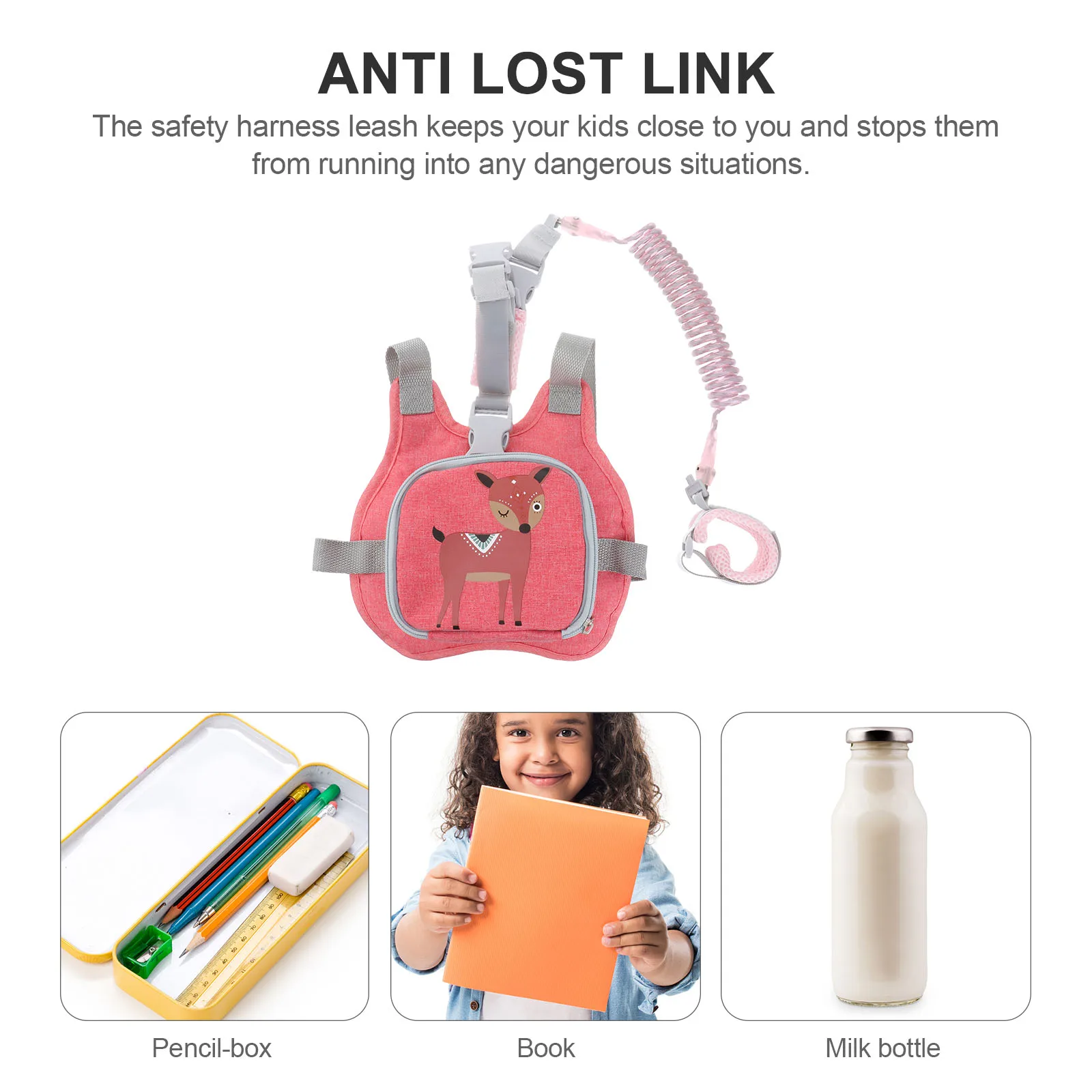 Anti Lost Wrist Harness For 2M Pink Safety Leash Adjustable Toddler Strap Reflective Parks Malls Airports