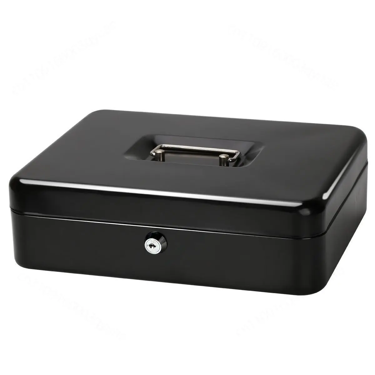 Large Portable Key Lock Cash Box, Metal Money Storage Safe Box for Coins Bills Documents, Blue & Black Optional