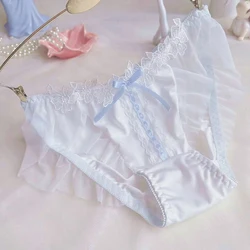 Milk Silk Low Waist Women Cute Lovely Sweety Underwear Lolita Princess Style Lace Embroidery Mesh Ruffles Panties Breifs