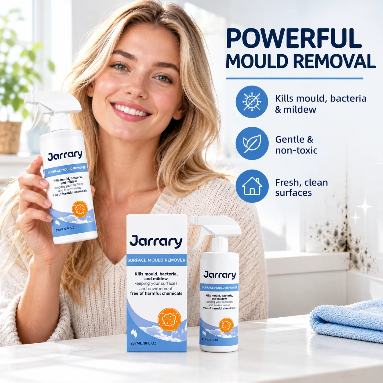 Jarrary Mold Removal Spray Remove Mildew Stains Deep Penetrating Clean for Wall and Bathroom Tile Household Surface Mold Cleaner