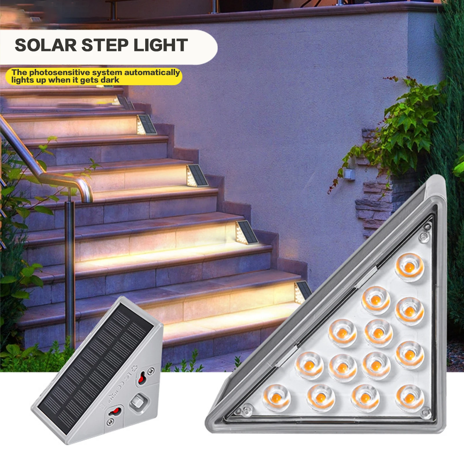 

Warm White LED Solar Step Lamp Path Stair Outdoor Garden Lights Waterproof Balcony Light Decoration for Garden Deck Stair Lights