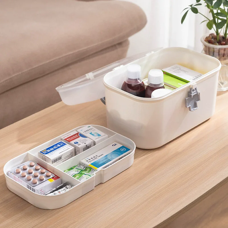First aid kit, plastic medicine box, portable household plastic medicine box, large-capacity medicine storage