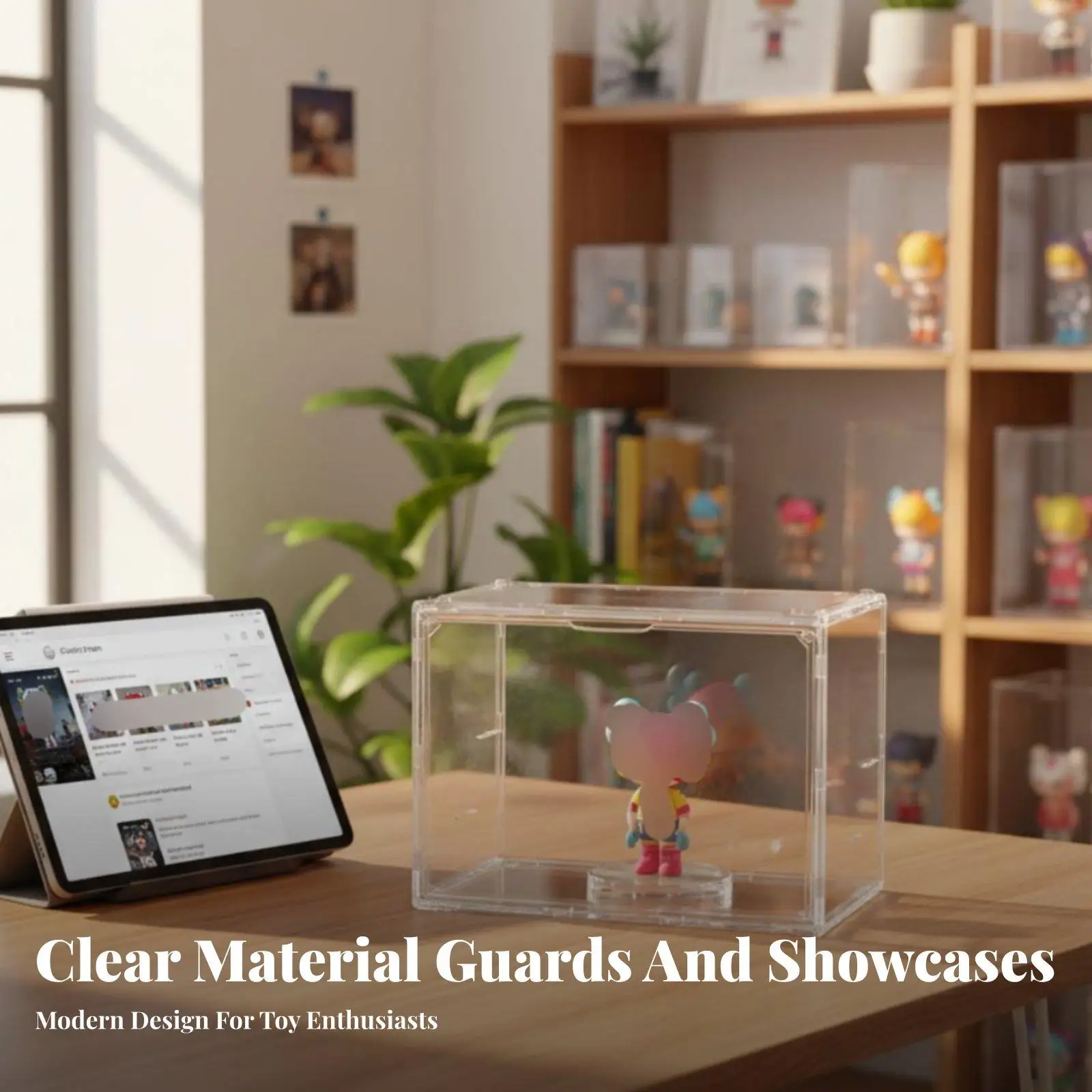 Dustproof Display Case for Action Figures Clear Stackable PET Storage Box with Door for Gundam Model Collections Desk Shelf