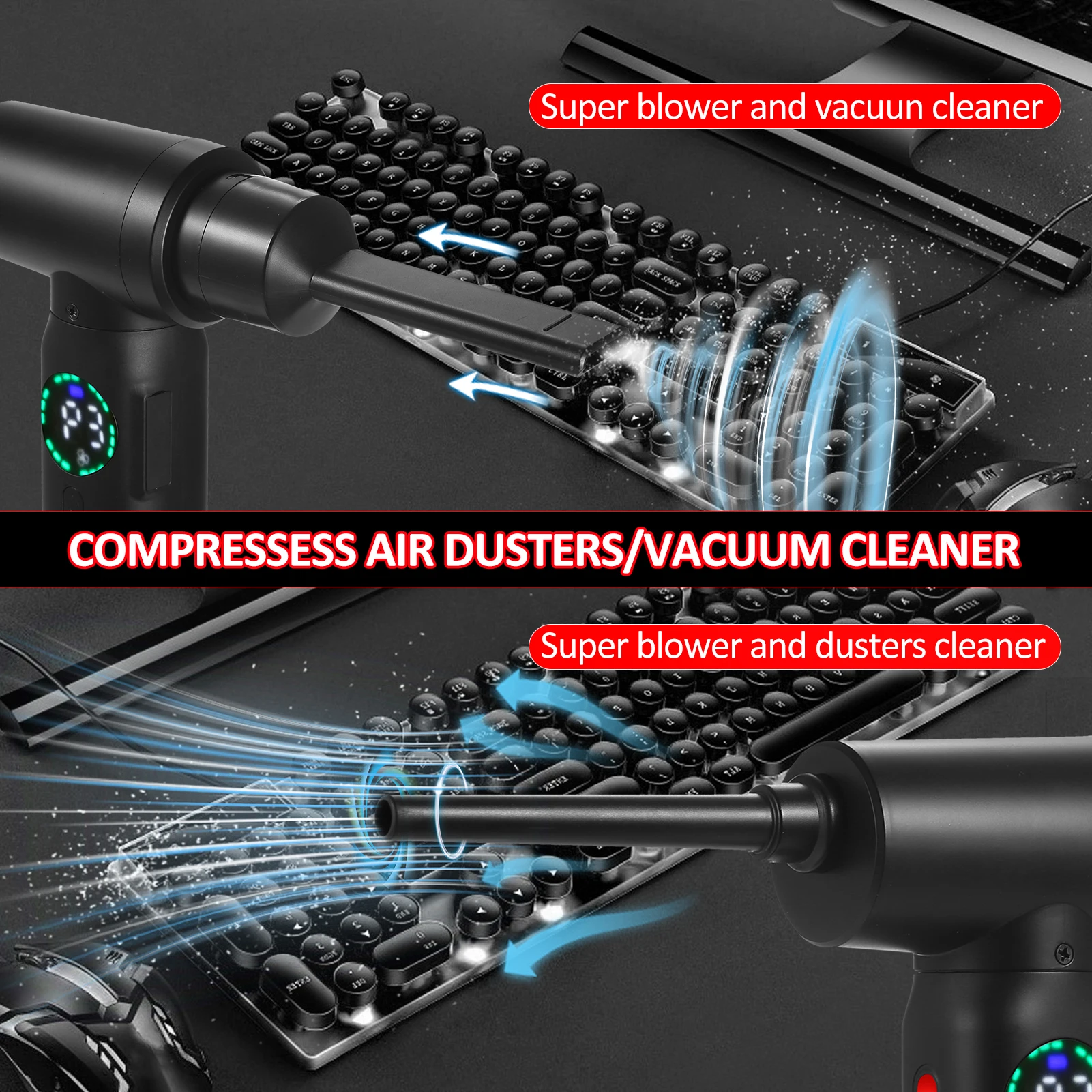 100W 7500mAh Cordless Air Blower Compressed Air Duster Cleaner With Emergency Light Electric Inflator Cleaning Tool Dust Blower