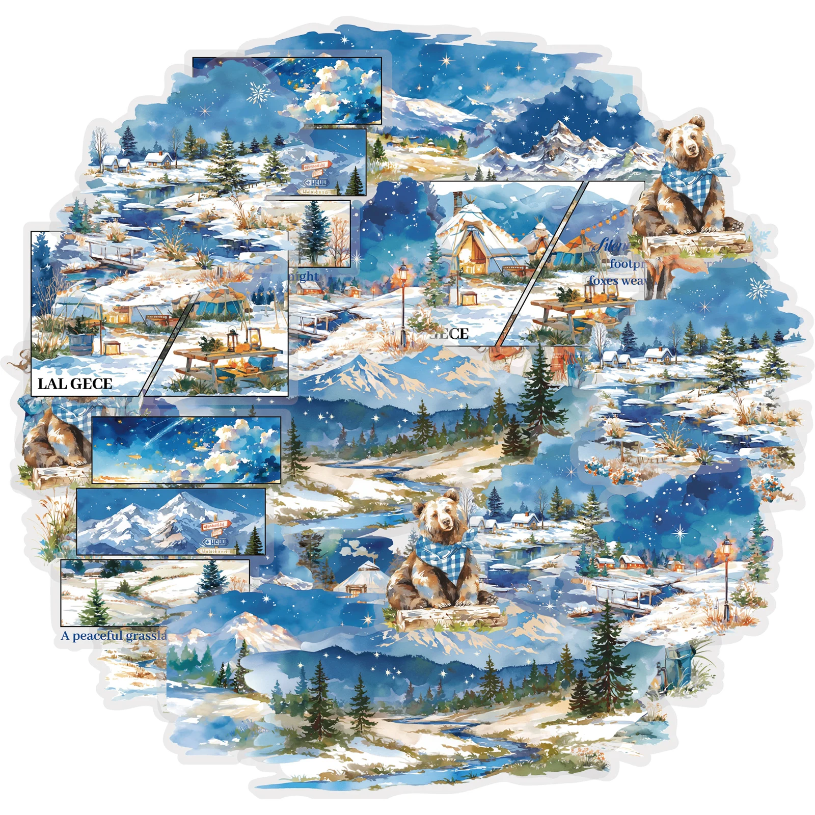 Etori Life Starry Night 15-teiliges Hoshino Snow Trail Aufkleber-Set, Stimmungsvolles Journal-Collage-Material für Laptops, Handy-Aufkleber, Gepäck, Raumdekoration, Scrapbooking-Zubehör,