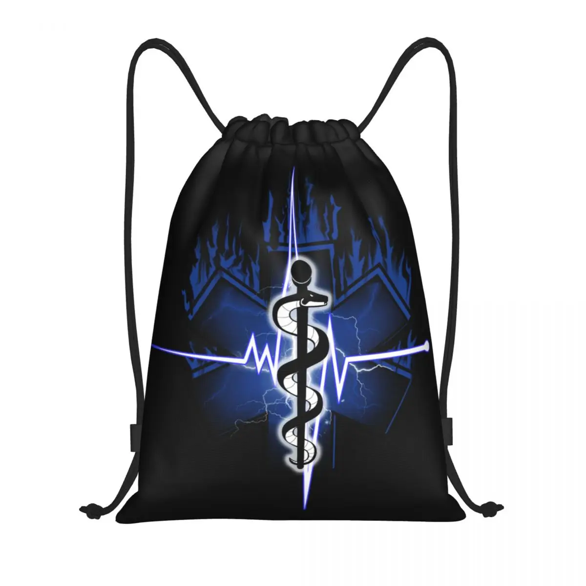 

Star Of Life Drawstring Backpack Sports Gym Bag for Women Men Emt Paramedic Medical Shopping Sackpack