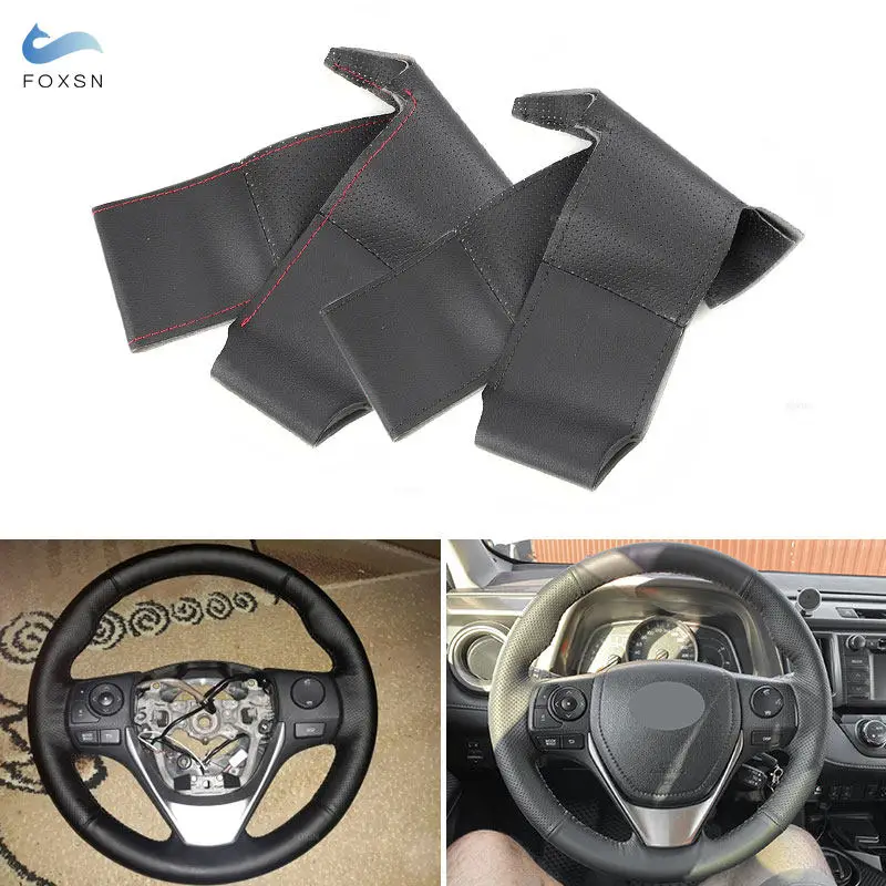 

Hand-stitched Car-styling Steering Wheel Perforated Leather Cover For Toyota E'Z RAV4 Auris 2014 Corolla iM 2017 Scion iM 2016