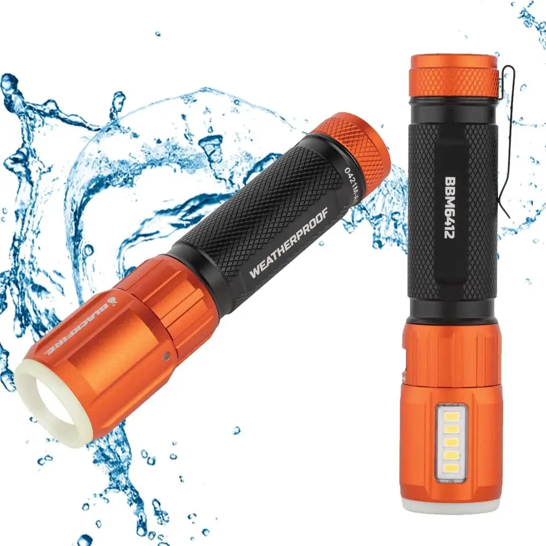 Rechargeable Weatherproof Magnetic Flashlight with Lantern BBM6412, 500 Lumens, Glow-in-Dark Ring with Removable Pocket Clip