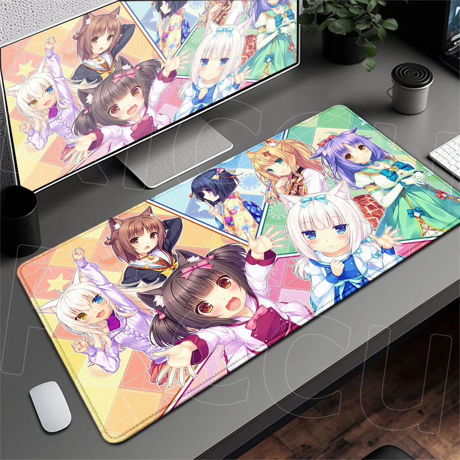 Anime Nekopara Urocza Dziewczyna Dywanik Duża Podkładka Ochronna na Biurko Komputerowe XXL Gamingowa Podkładka Pod Mysz z Obszytymi Krawędziami Gruba Mata Pod Klawiaturę Szybka Podkładka Pod Mysz — zdjęcie produktu 2