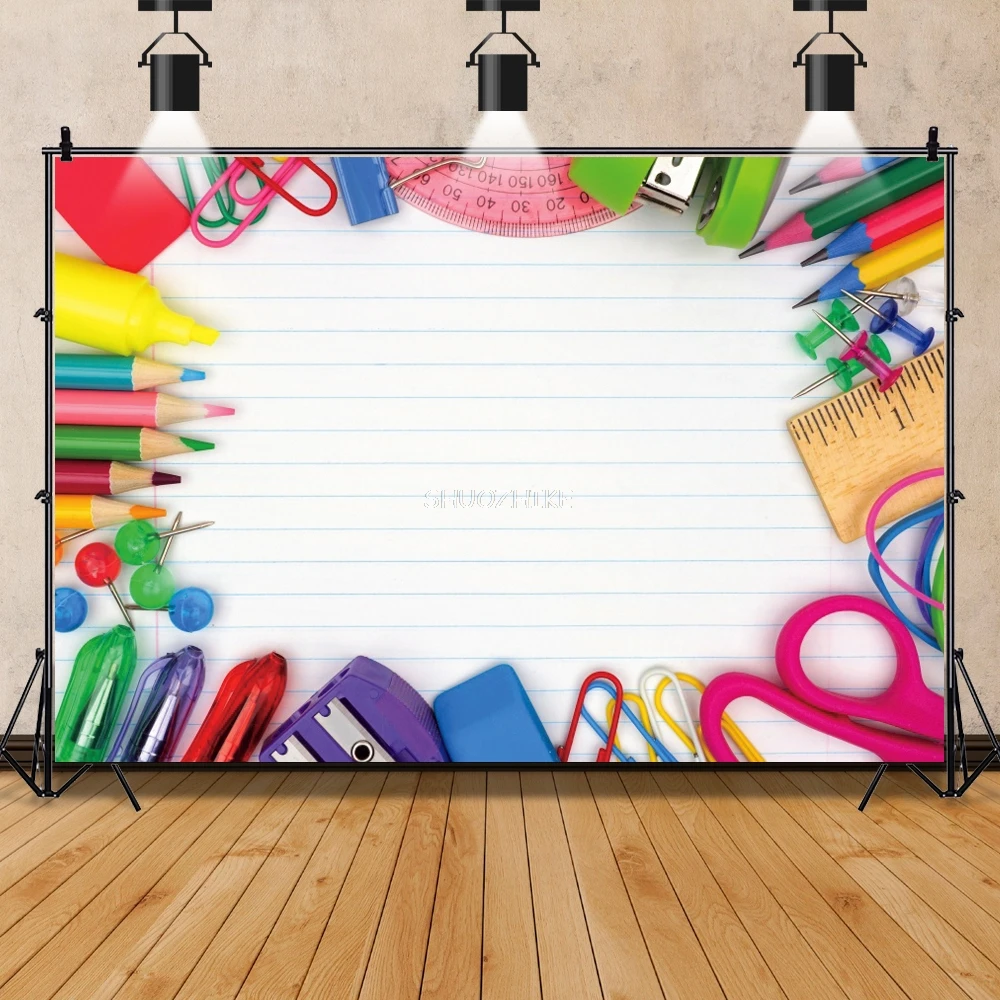 

Welcome Children Back To School Photography Background Black Chalkboard Pencil Book Classroom Student Graduation Party Backdrop