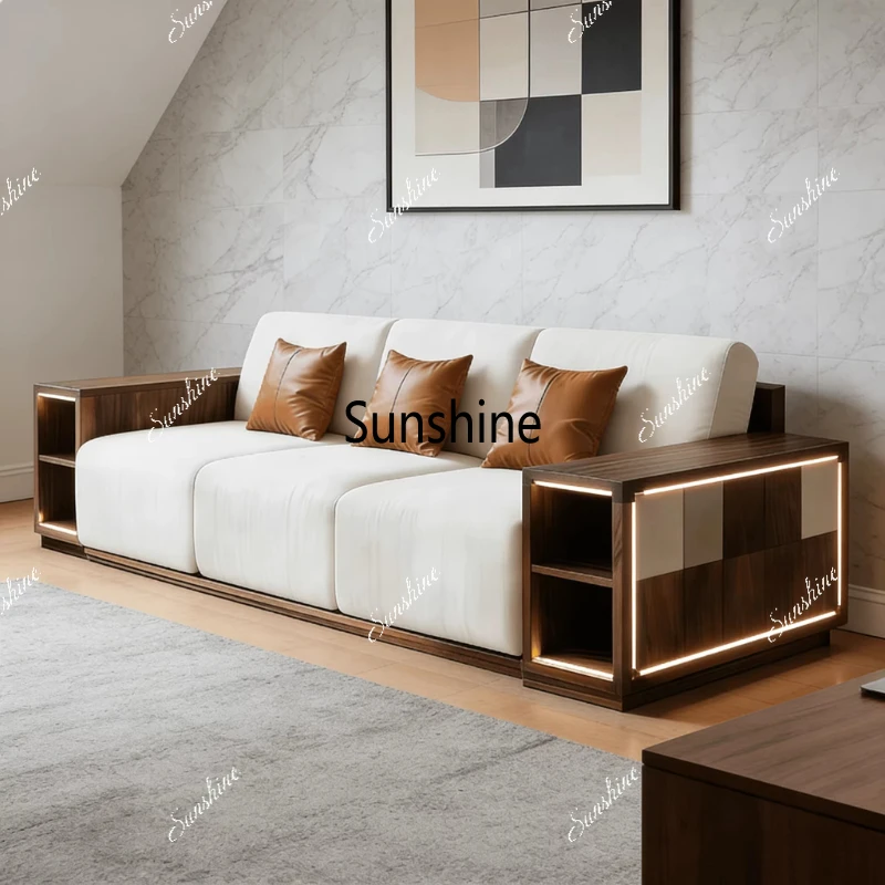 

New Chinese style, solid wood sofa living room, modern simple and high-end living room furniture