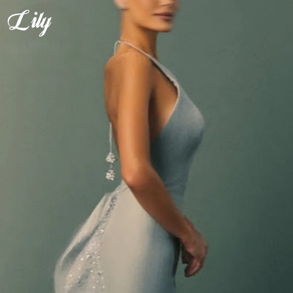 Lily Elegant Charming Sweep Train Prom Gown Sleeveless Halter Ruffles Party Evening Dresses Lace up Back Prom Dresses Customized image 4