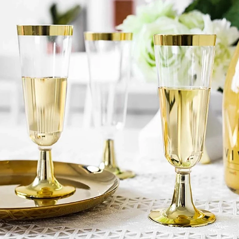 24X Wedding Champagne Flute Creative Disposable Plastic Wedding Cup Champagne Glass Drinking Utensils Rose Gold