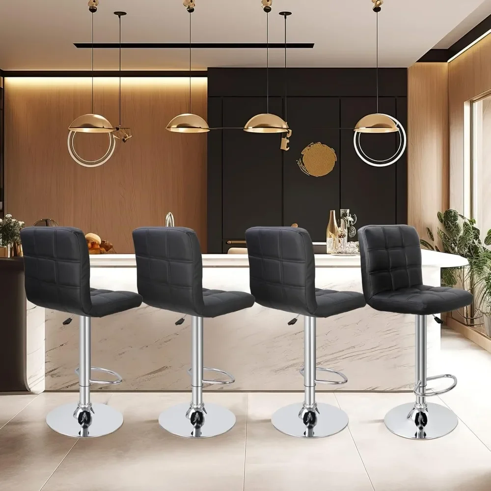 

Set of 4 Adjustable Swivel Barstools, Modern PU Leather Kitchen Counter Bar Stools, Square Back Bar Stool