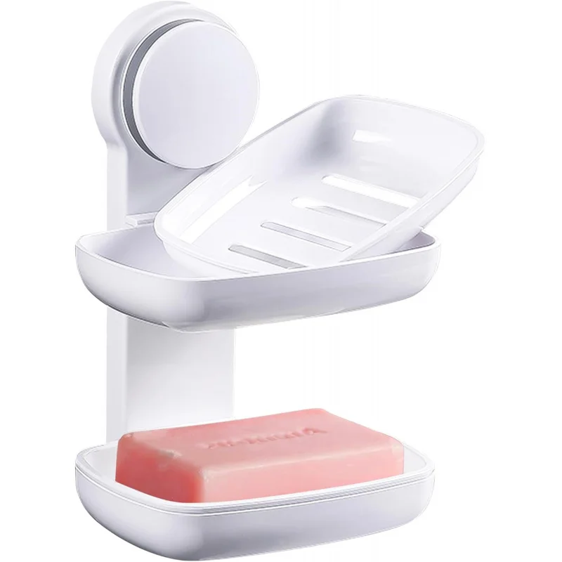

‌ Wall-Mounted Double-Tier Soap Dish - Adhesive Bar Soap Holder for Shower & Kitchen ‌