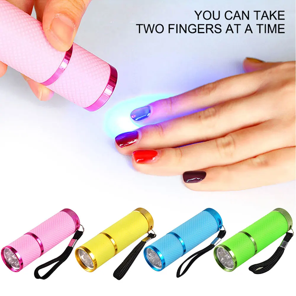 Mini lampe de poche pour sécher les ongles, 395nm, UV, LED, lampe à polymérisation, sèche-ongles, lampe de poche, détecteur à 9 LED