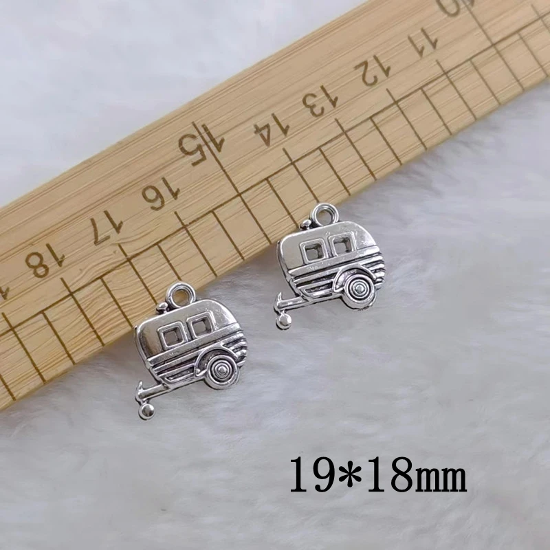 10pcs Cute Mini Bus Charm Happy Camper Charm Pendant Handmade Keychain Metal Charm Earrings DIY Jewelry Making