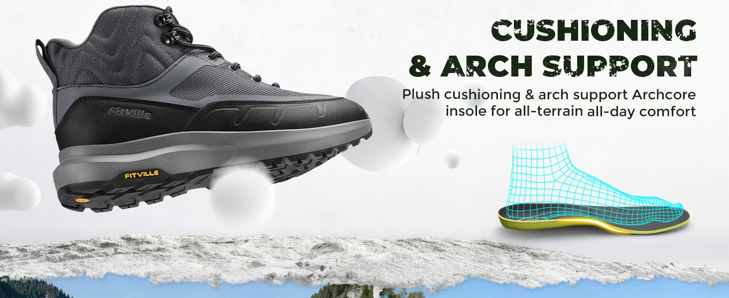 FitVille Extra Breite Wanderschuhe Mittelhohe Leder-Kletterschuhe für Herren Wasserfeste Trekkingstiefel mit Gewölbeunterstützung Rutschfest – Detail 7