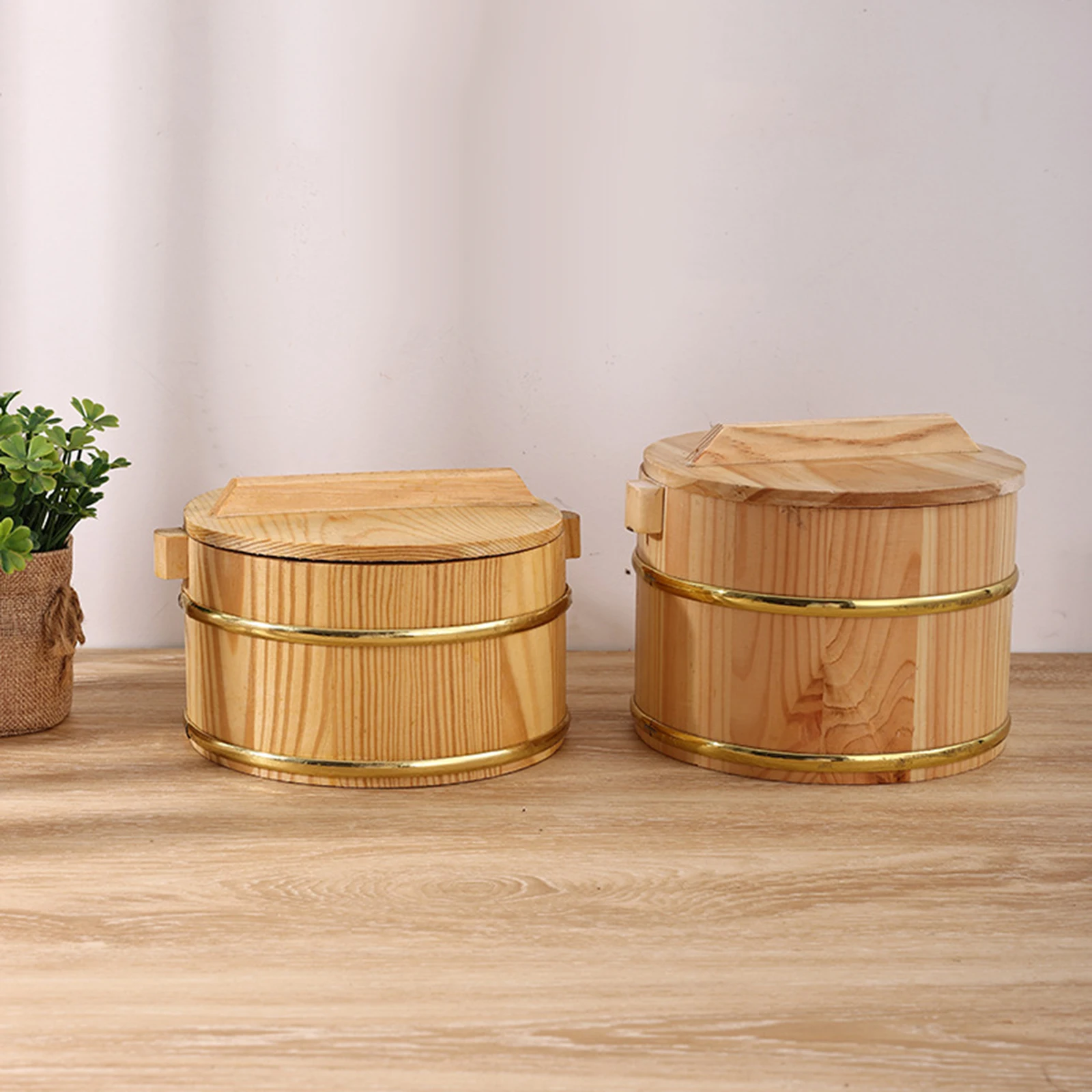 Wooden Steamed Rice Barrel Sushi Rice Bowl Multifunction Round Rice Container Wood Rice Bucket Large Capacity Food Sushi Barrel