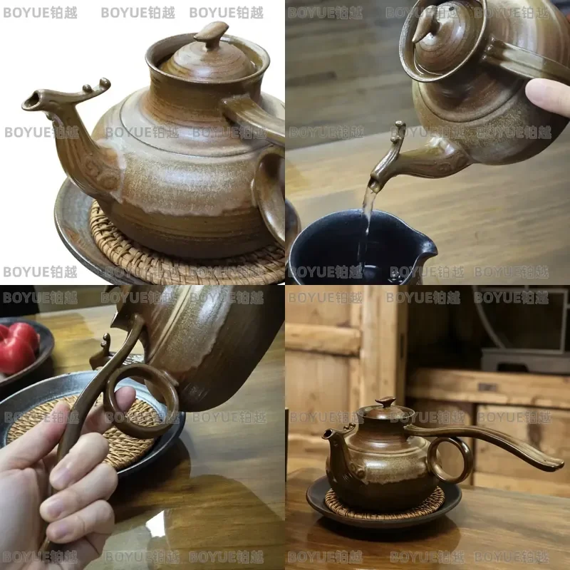 Large Capacity Phoenix Sand Teapot Wood Fired Kiln Grass Ash Glaze Retro Chinese Kung Fu Tea Pot Household Ceramic Ware
