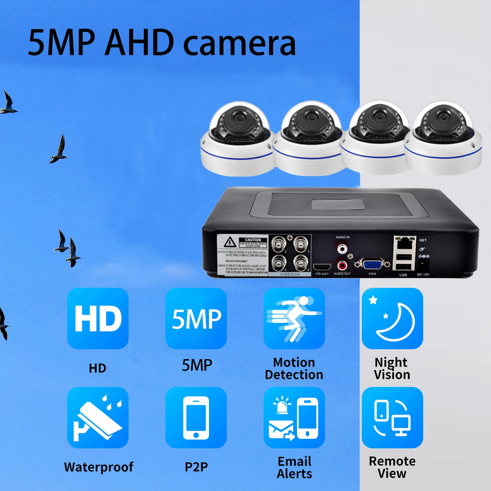 Gadinan AHD Security Camera System HD 5MP 1080P Metal Dome Waterproof Video Surveillance Set BNC 4-Channel DVR Kit 2/4PCS Camera