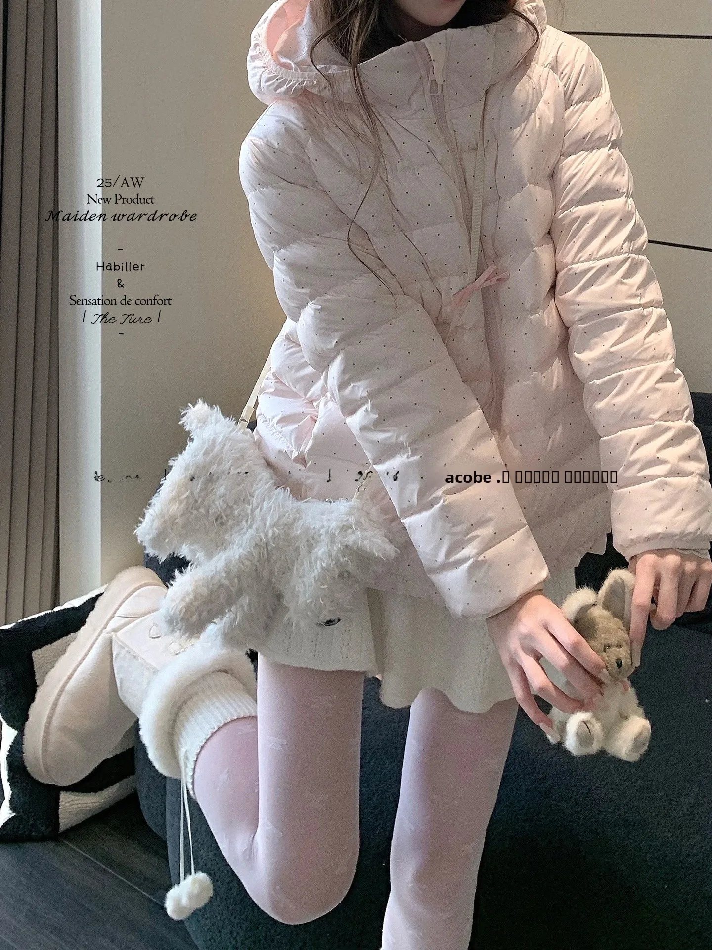 

Женская пуховая куртка с узором в горошек, 90% белого утиного пуха, легкая, теплая, с капюшоном, осенне-зимняя, новинка