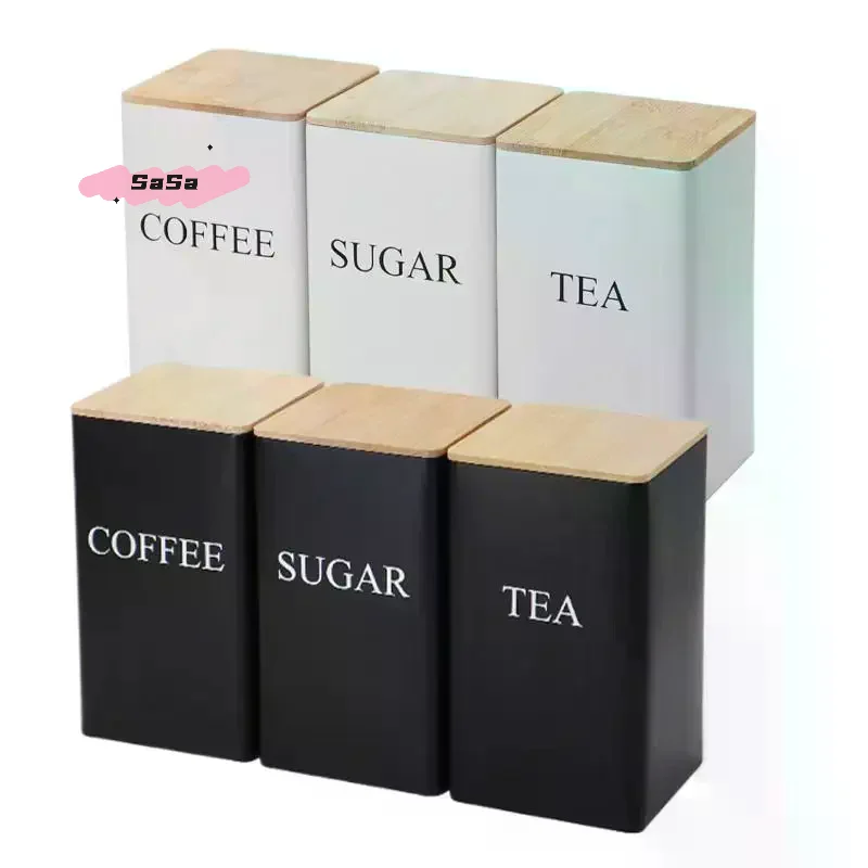3Pcs 1L Coffee Bean Storage Canisters Tea Sugar Vacuum Sealed Jars Iron Canisters Heat Kitchen Cream Can Airtight Lid