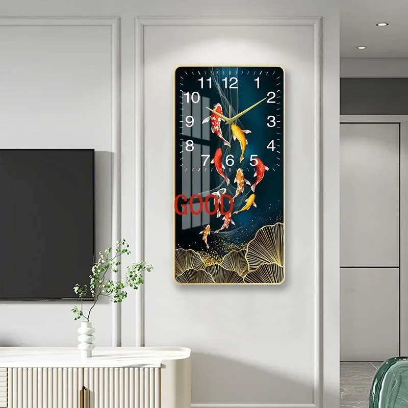 

Dining room vertical version silent hanging picture living room free punching atmospheric crystal porcelain hanging clock