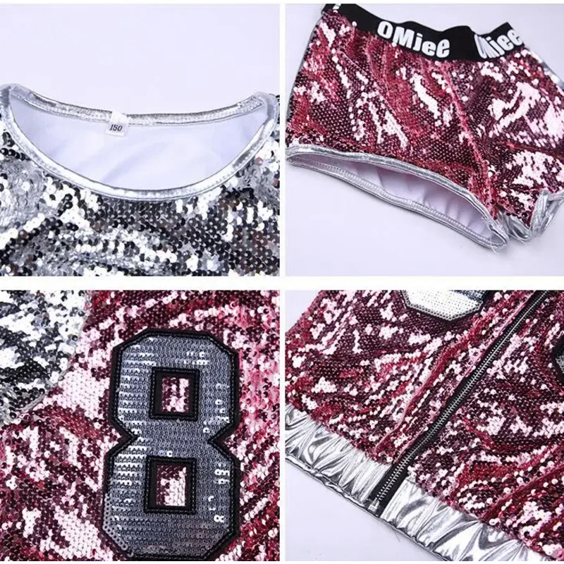 Kinder Pailletten Hip Hop Kleidung Kleidung für Mädchen Jacke Ernte Tank Tops Shirt Shorts Jazz Tanz Kostüm Ballsaal Tanz Streetwear