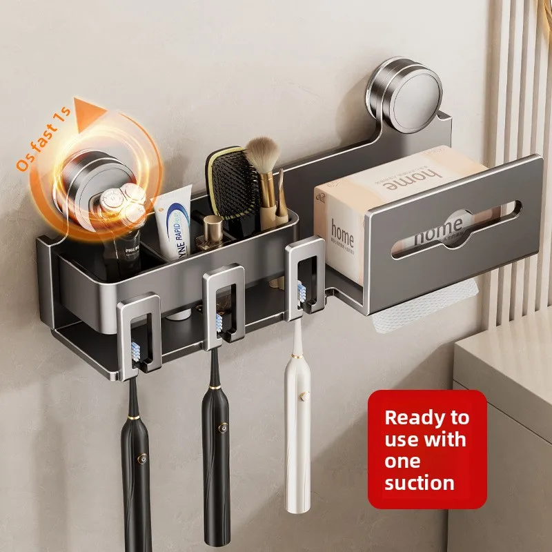 

Держатель для зубных щеток на присосках, настенный, без сверления, для ванной комнаты, с подставкой для стакана и держателем для зубной пасты, органайзер для салфеток