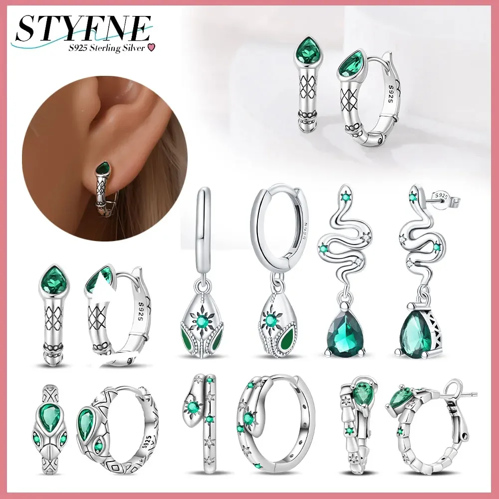 Original 925 Sterling Silver Year of The Snake Retro Spirit Snake Head Green Zircon Earrings for Women's High-end Jewelry Gifts