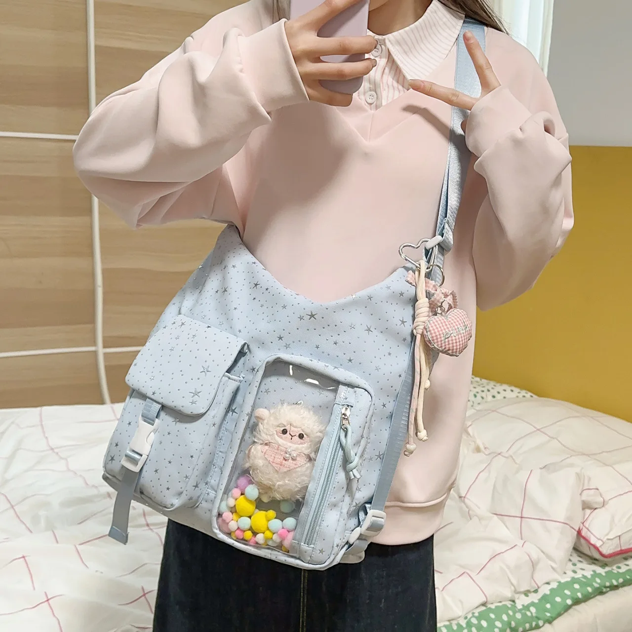 

New Sweet and Cute Ulzzang Ita Bag Y2K Casual Women's Bag Niche Design Tote Bag Comic Show Star Chasing Shoulder Bag