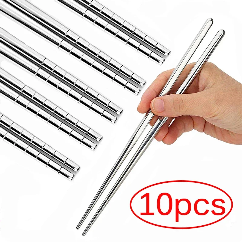 1/3/5 Pairs Stainless Steel Chopsticks Reusable Sushi Chopsticks Set Non-slip Chinese Food Metal Sticks Tableware Kitchen Tools