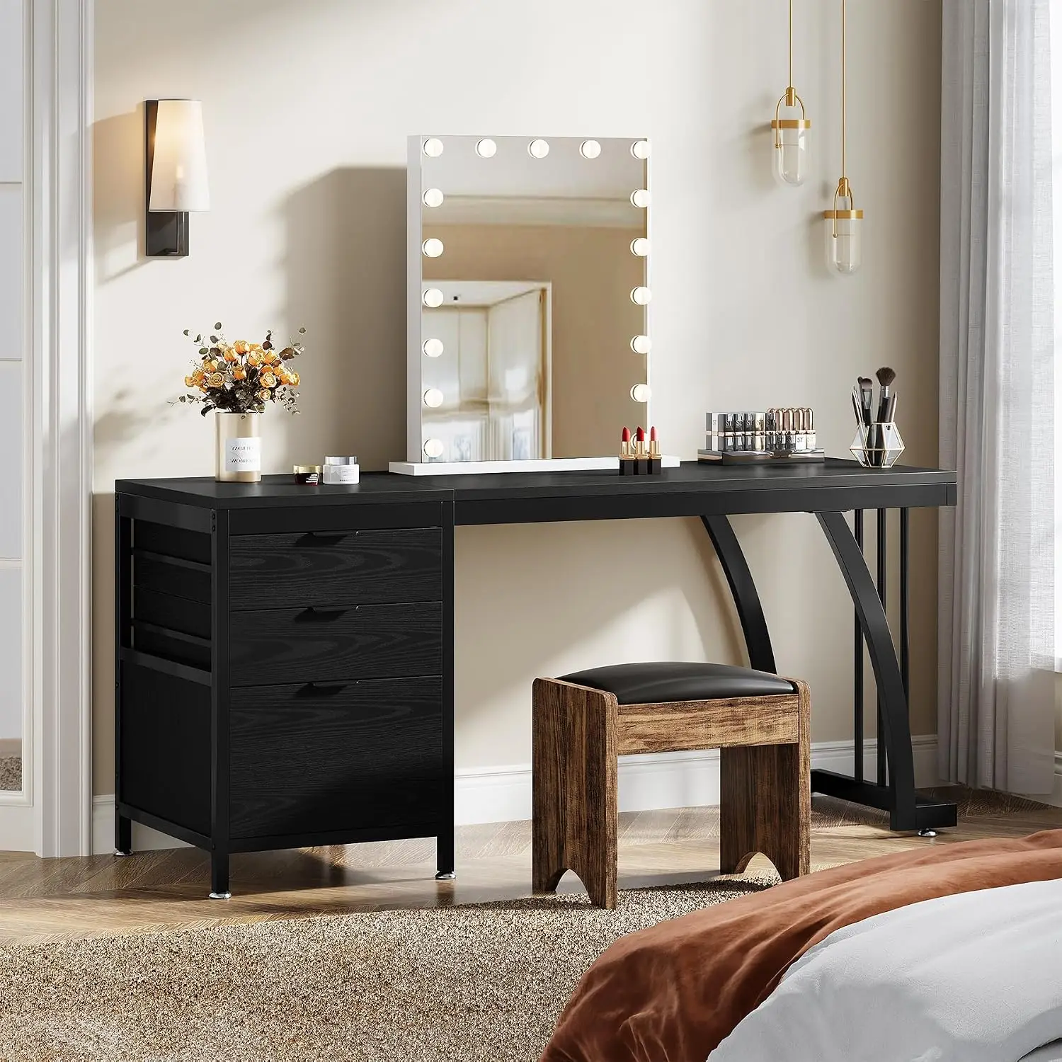 Vanity Desk with 3 Drawers, 59-Inch Large Dressing Table with Reversible Drawers, Chic Makeup Desk for Women Girls,, Customized