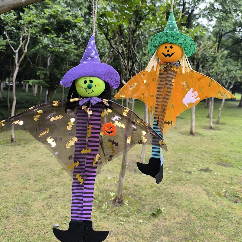 

4pcs/set Halloween Witch Magic Hat Ghost Ornament Pumpkin Bat Wizard Ghost Hanging Pendant Courtyard Prop Halloween Party Decor