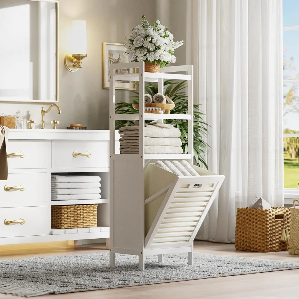 خزانة سلة غسيل قائمة بذاتها مع سلة قابلة للطي لتخزين الملابس في الحمام #2