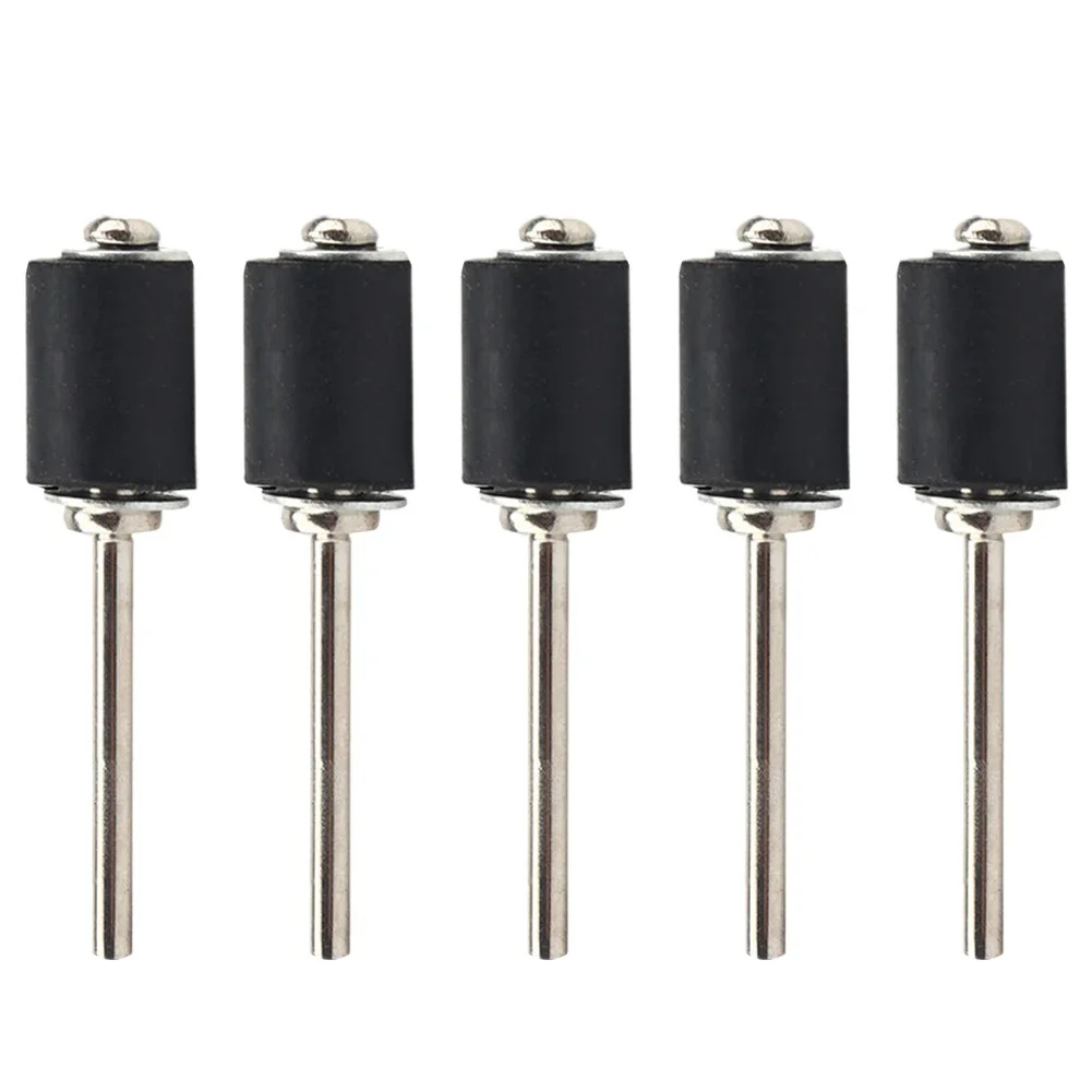 5Pcs Sanding Mandrels Groove Hard Woods Metal Rotary Tools Rubber Shank Mandrels 0.39inch 12.7mm 6.35mm 9.5mm Black