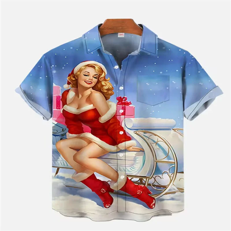 

2024 Christmas casual shirt men's short sleeve shirt Shang Hawaiian Party Summer street style beachwear tops clothing