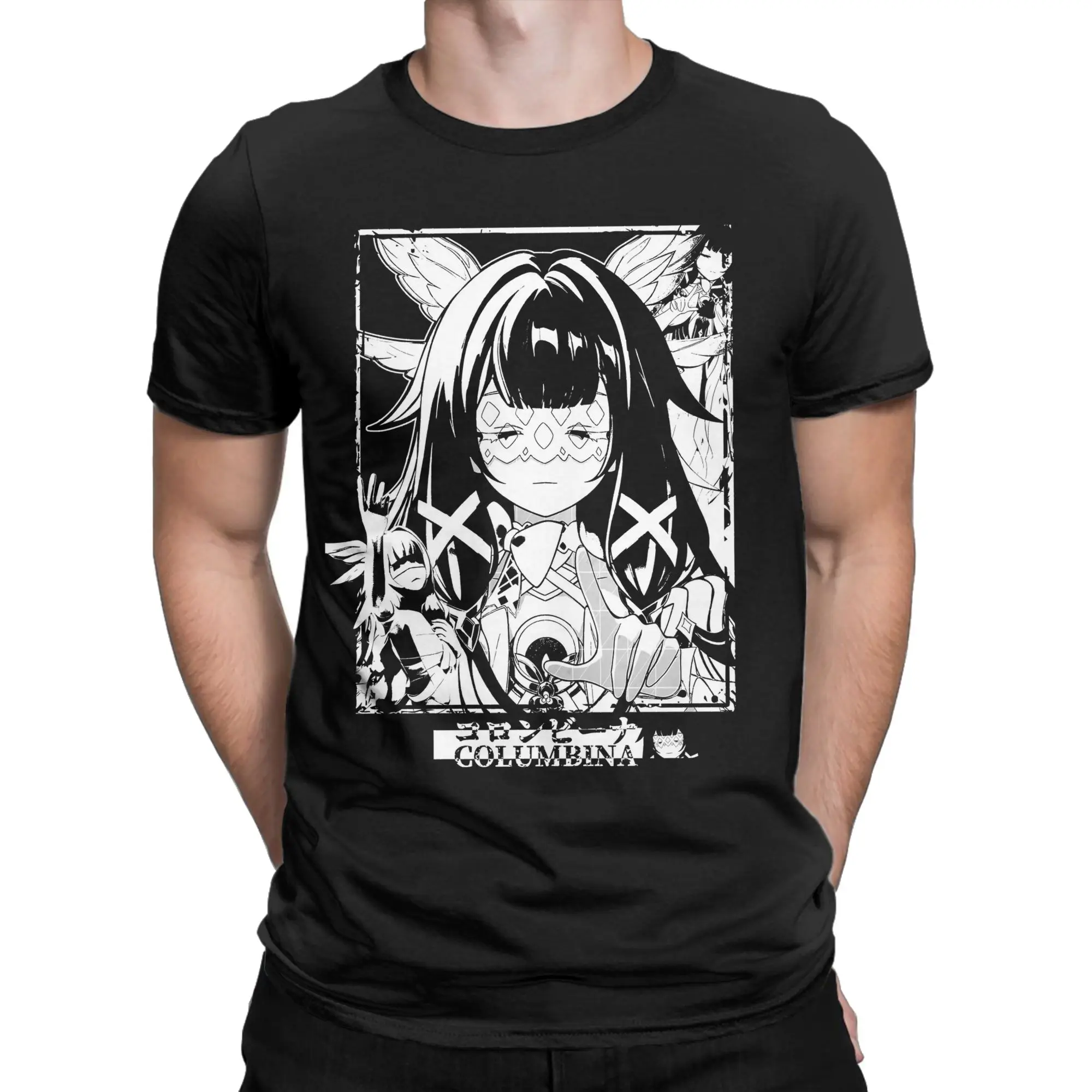 Moonlight Melody Columbina Genshin Impact T Shirts for Men Cotton Funny T-Shirt Round Collar  Tees Short Sleeve Tops New Arrival