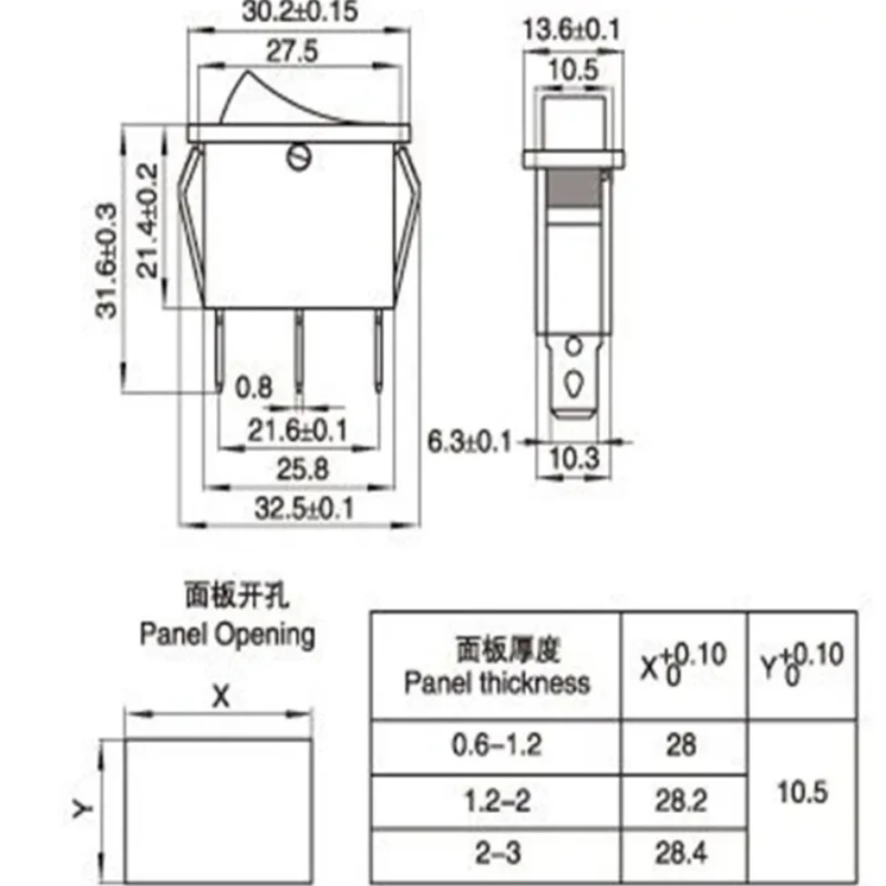 KCD3 Rocker Switch ON-OFF 2 Position 3 Pin Electrical Equipment with Light Power 16A 250VAC/ 20A 125VAC Home / Industry