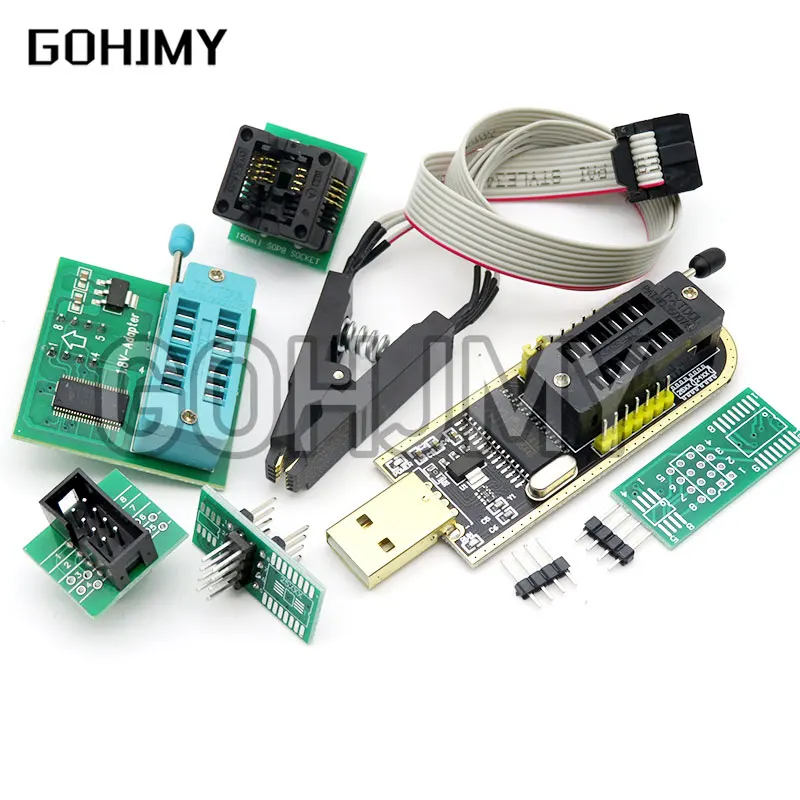 CH341A 24 25 시리즈 EEPROM 플래시 BIOS USB 프로그래머 모듈 + SOIC8 SOP8 테스트 클립 + 1.8V 어댑터 + SOIC8 어댑터 DIY 키트
