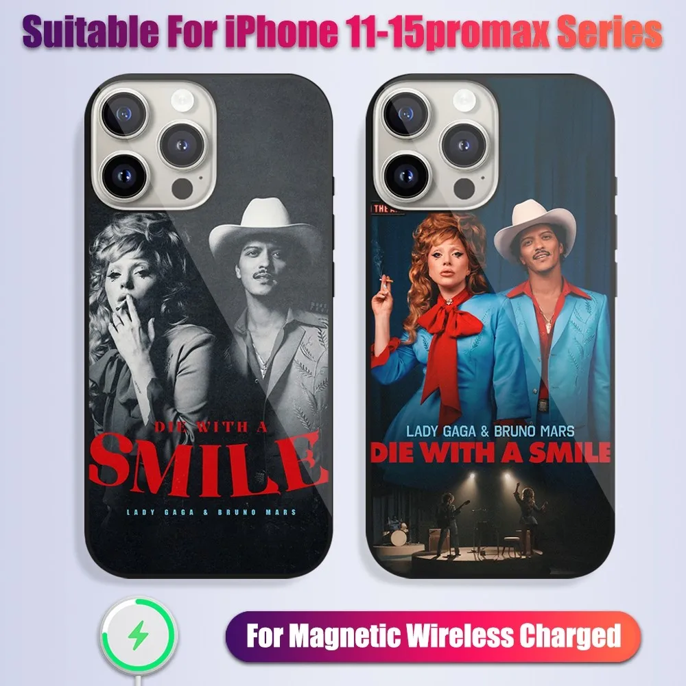 Singer Lady Gaga Die with a smile Bruno Phone Case For iPhone 13 14 15 11 12 Pro Max Plus Glass Charging Magsafe Magnetic Cover