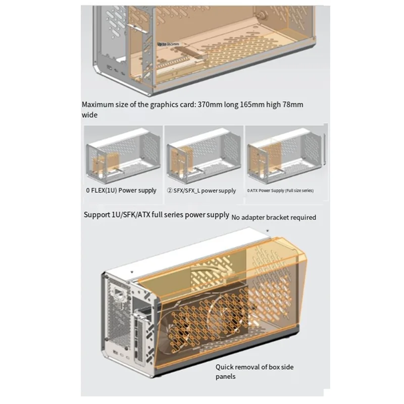Oculink Thunderbolt3/4 USB4 Chassis Frame Case para TH3P4G3 GPU Dock Metal Frame Case ATX37 Case