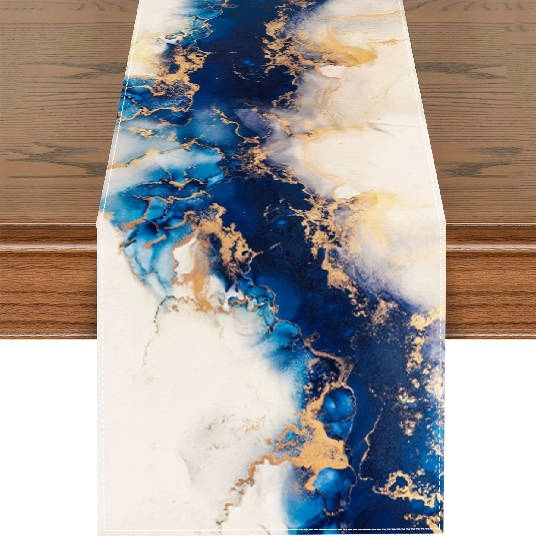 

1pc Marble patterned table flag, white cloud ocean texture, Bohemian style indoor and outdoor party decoration