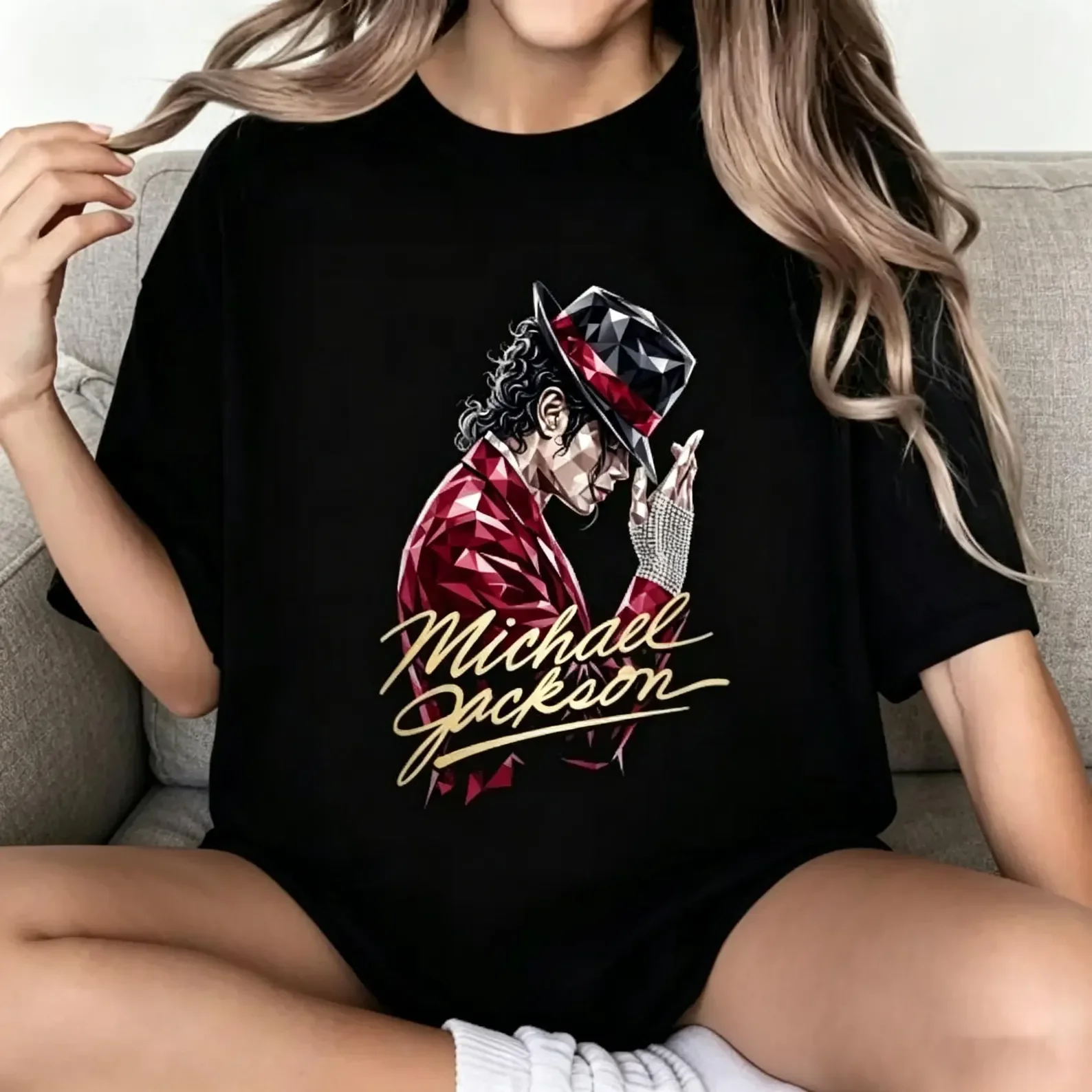 Michael Jackson Modern Redesign T-shirt Men and Women Summer Cotton Y2K Clothing Fashion Round Neck Short Sleeved Tee Fan Gifts
