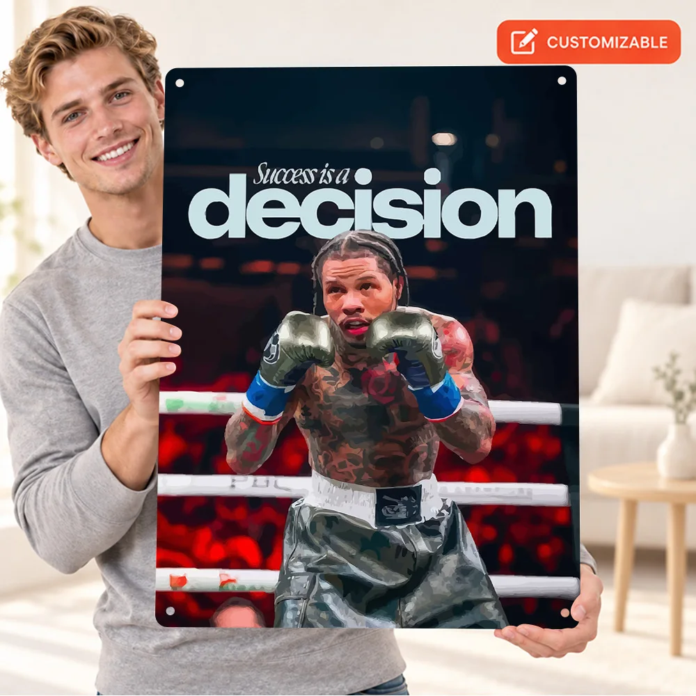 Gervonta Davis Boxing Guard Aluminum Poster Customized Metal Sign Glove Success Quote Illustration Wall Art For Fitness Studio