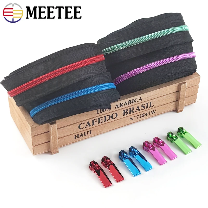 Image of Meete 5er # 1-10M Reißverschlüsse Band Mit Reißverschluss Slider Pull Decor Zip Kopf Taschen Tasche Jacke Reißverschlüsse Reparatur Kits DIY Nähen Zubehör