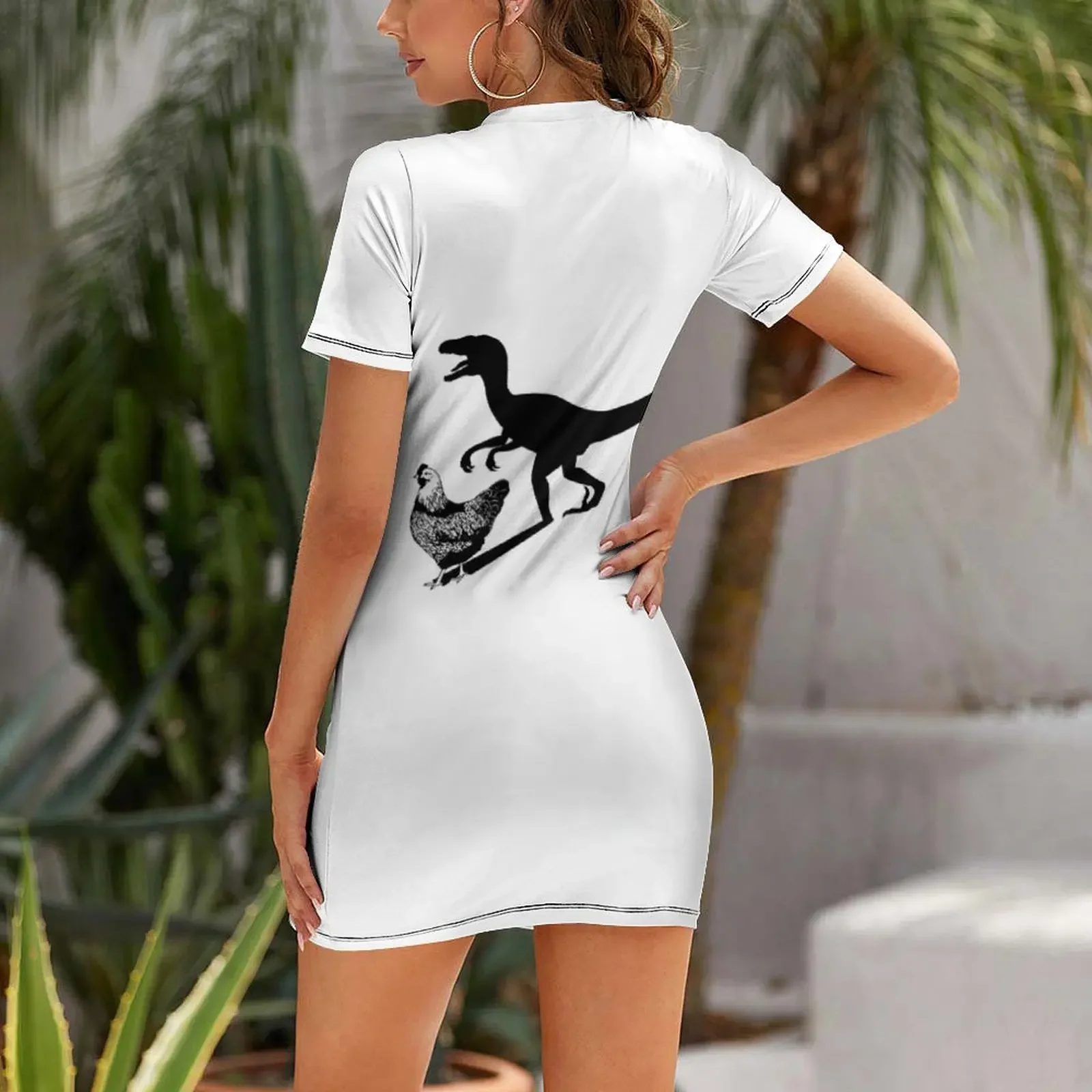 치킨 벨로시랩터 반팔 드레스 드레스 여성을위한 우아한 가운 생일 드레스 댄스 파티 드레스 2025