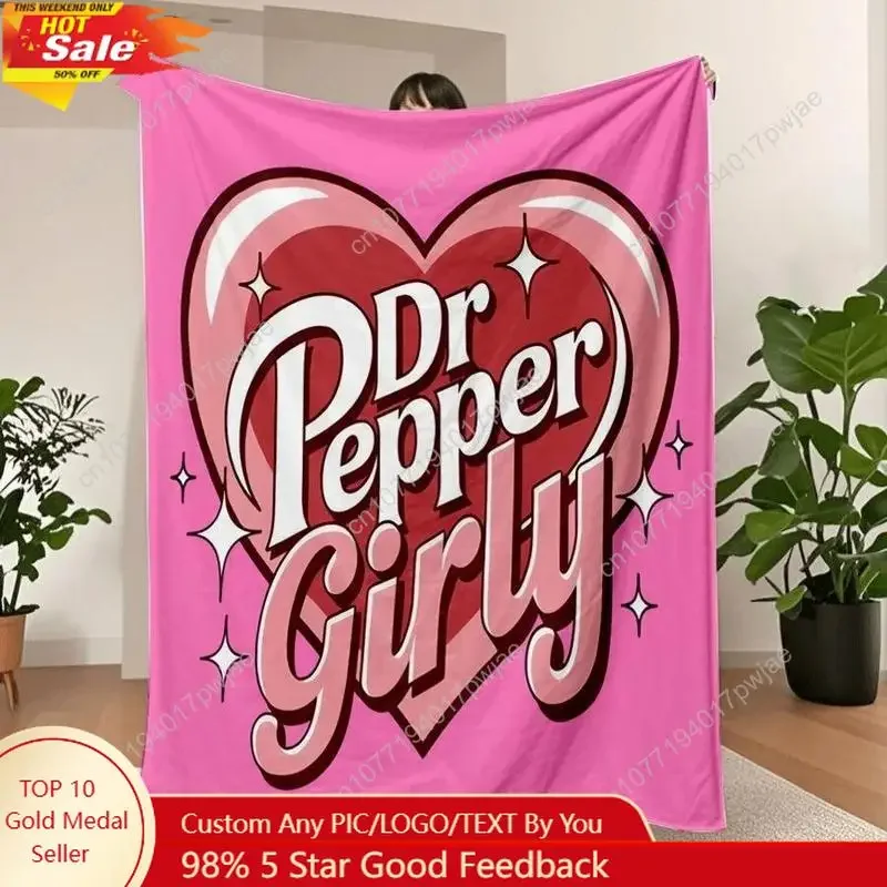 Dr. Pepper Soft Flannel Throw Blanket - Cozy Warm For Office Travel - Perfect Gift For Christmas Custom Blankets